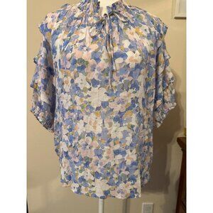 Zac & Rachel Women's Blue Floral Boho Cottage Core Tiered Short Sleeves XL